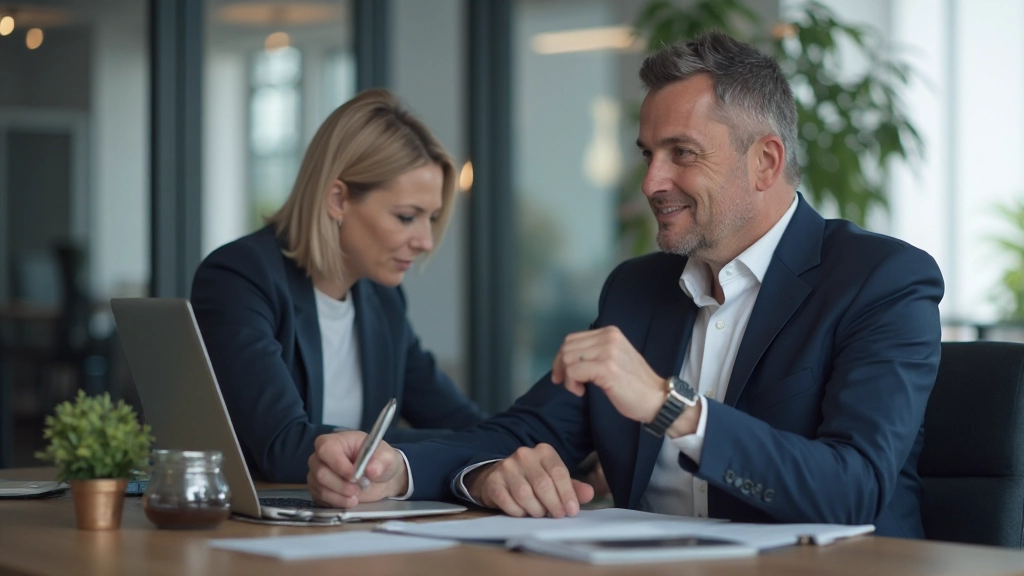 Консультант по финансам проводит встречу с клиентом в офисе