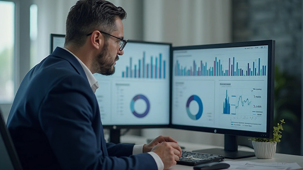 Профессиональный аналитик изучает графики и диаграммы доходов на экране