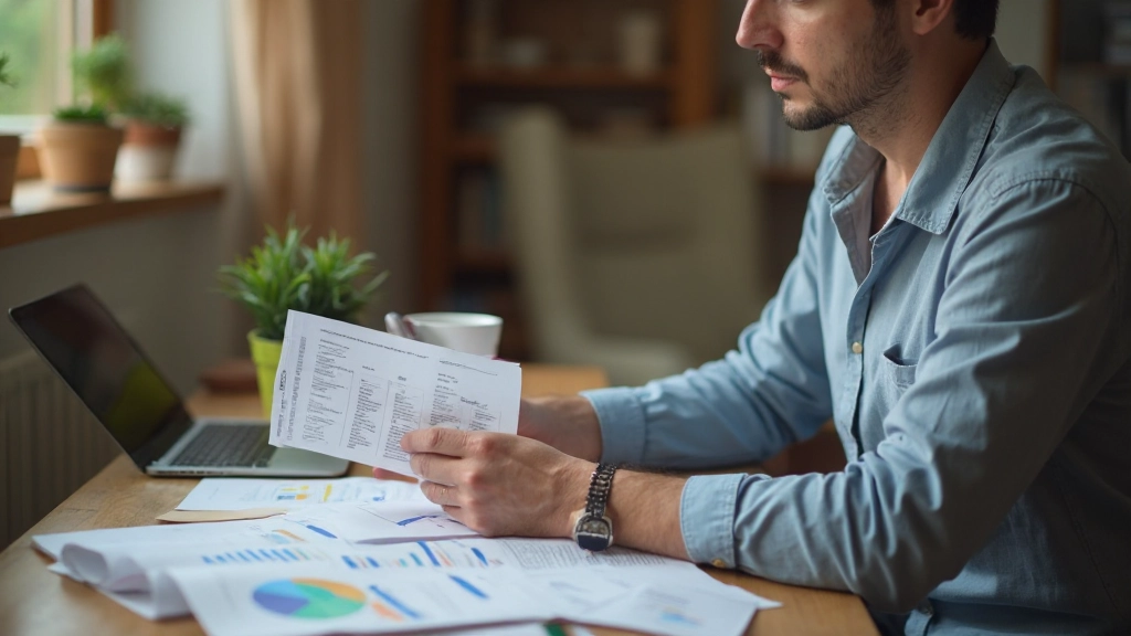 Человек изучает квитанции об оплате и счета от коммунальных услуг